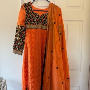 Three Piece Orange Indian Anarkali